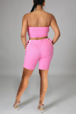 Розовый сексуальный повседневный однотонный лоскутный дизайн с открытой спиной и ремешком без рукавов из двух частей