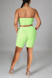 Verde fluorescente sexy casual sólido patchwork alça sem costas design sem mangas duas peças