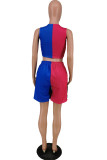 Rose Red Blue Sexy Casual Letter Print Contrast O Neck Sleeveless Two Pieces