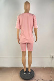 Pink Fashion Casual Solid Patchwork O Neck Short Sleeve Two Pieces