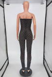 Black Fashion Sexy Solid Ripped Hollowed Out Strapless Regular Jumpsuits