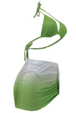 Costumi da bagno a tre pezzi asimmetrici senza schienale con cambio graduale sexy verde fluorescente