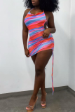 Multicolor Sexy Print Backless Spaghetti Strap Pencil Skirt