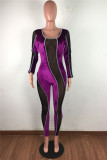 Фиолетовые модные сексуальные прозрачные стандартные комбинезоны в стиле пэчворк