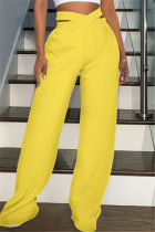 Yellow Fashion Casual Solid Split Joint High Wais Trousers