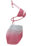 Maillots de bain trois pièces asymétriques dos nu à changement progressif rose sexy