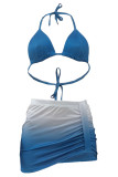Baby Blue Sexy Allmähliche Änderung Rückenfrei Asymmetrische Dreiteiler-Sets Swimwears