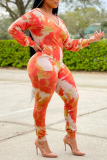 Tangerine rode sexy print patchwork V-hals Harlan jumpsuits