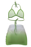 Fluorescerande Grön Sexig Gradvis Förändring Rygglös Asymmetrisk Tredelad Set Badkläder