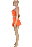 Оранжевый Повседневная спортивная одежда Однотонный Базовый с U-образным вырезом Без рукавов Из двух частей