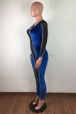 Royal Blue Mode Sexig Patchwork Genomskinliga vanliga Jumpsuits