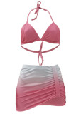 Costumi da bagno a tre pezzi asimmetrici senza schienale con cambio graduale sexy rosa