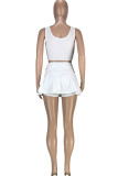 White Casual Sportswear Solid Basic U Neck Sleeveless Two Pieces