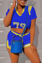 Синяя модная спортивная одежда с принтом в стиле пэчворк с короткими рукавами из двух частей
