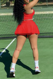 Красный Повседневная спортивная одежда Однотонный Базовый с U-образным вырезом Без рукавов Из двух частей