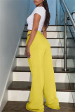 Pantalones de cintura alta con parches lisos informales de moda amarillos