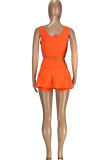 Orange Casual Sportswear Solid Basic U Neck Sleeveless Two Pieces