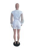 White Fashion Casual Solid Patchwork See-through O Neck Long Sleeve Two Pieces