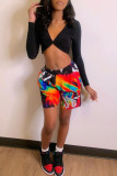 Shorts de cintura média com estampa casual moda colorida básica