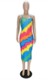 Colour Sexy Casual Print Backless O Neck Sling Dress