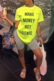Yellow Fashion Casual Printed Short-sleeved T-shirt Top