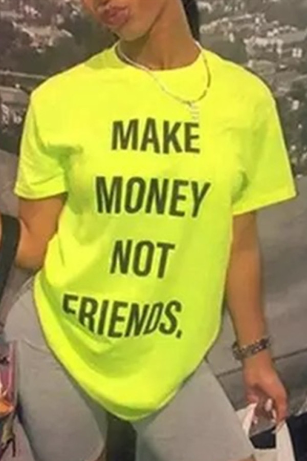 Yellow Fashion Casual Printed Short-sleeved T-shirt Top