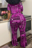 Фиолетовый сексуальный принт в стиле пэчворк Половина водолазки больших размеров из двух частей