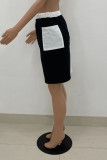 White Fashion Casual Patchwork Pocket Regular High Waist Skirt