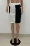 White Fashion Casual Patchwork Pocket Regular High Waist Skirt