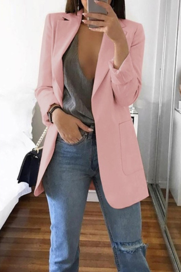 Розовый повседневный пиджак с длинными рукавами
