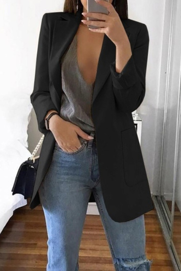 Jaqueta de terno preto casual mangas compridas