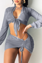 Encubrimiento de traje de baño de malla de patchwork sólido sexy gris