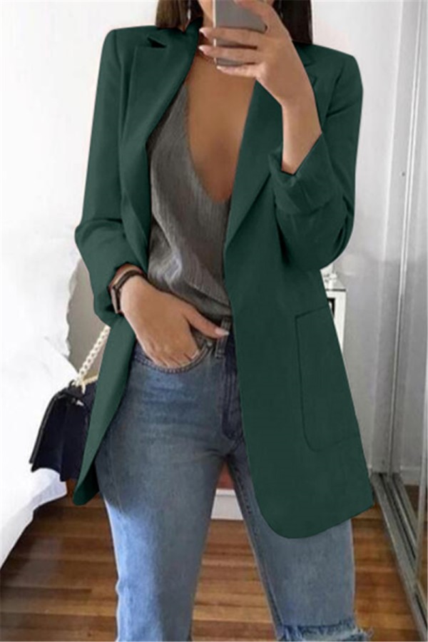 Jaqueta de terno casual verde escuro manga longa