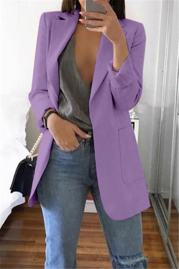 Пурпурный повседневный пиджак с длинными рукавами