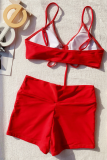 Costume da bagno rosso sexy con frenulo con stampa patchwork per San Valentino