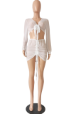 Grey Sexy Solid Patchwork Mesh Swimwears Cover-up
