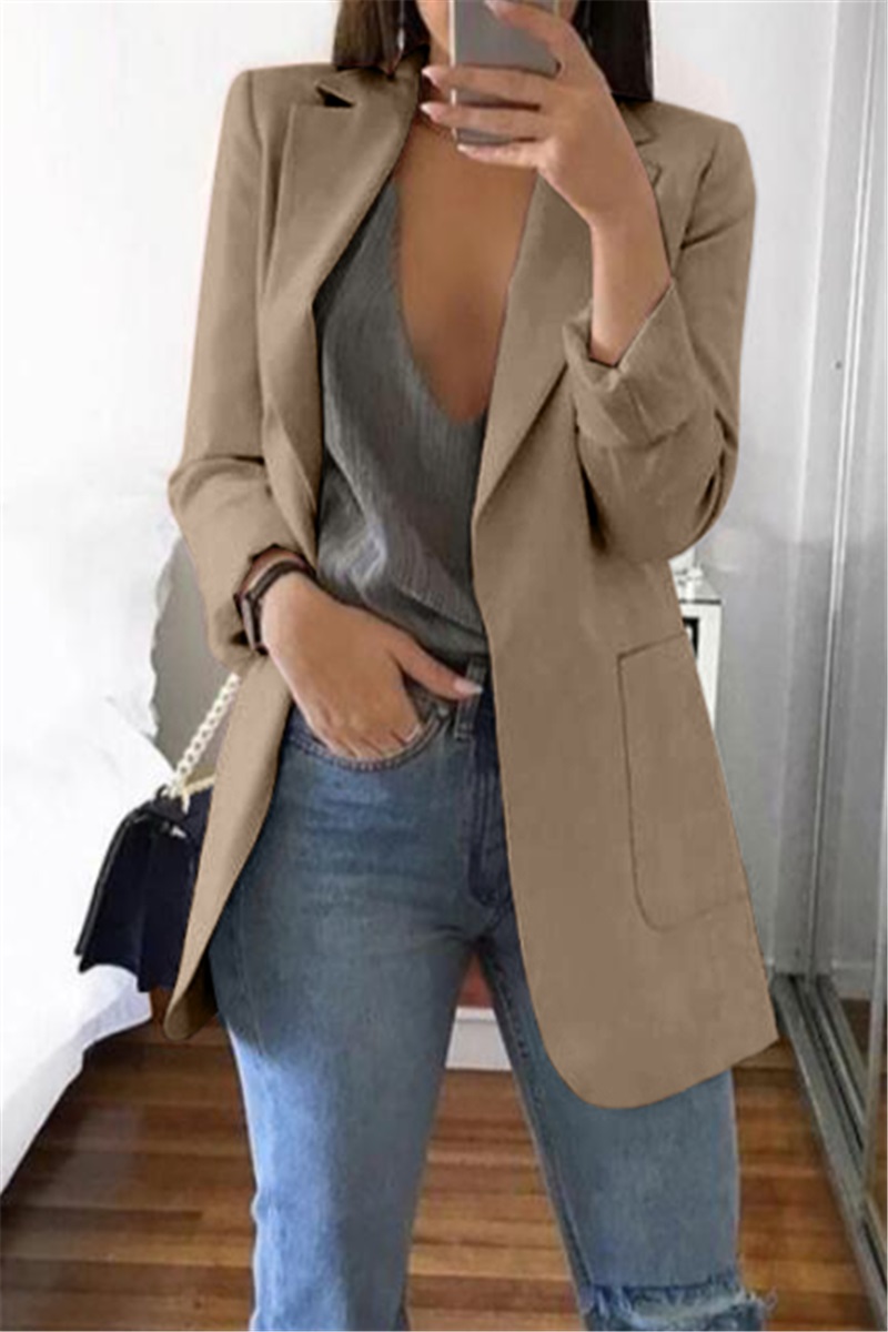 

Khaki Casual Long Sleeves Suit Jacket