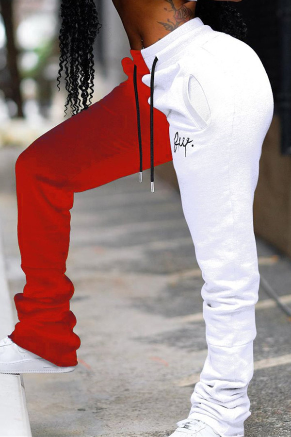 Pantalon taille moyenne décontracté blanc rouge
