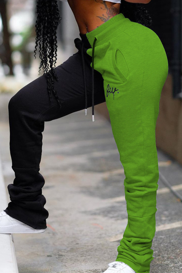 グリーンブラック ファッション カジュアル ミッド ウエスト パンツ