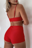Costume da bagno rosso sexy con frenulo con stampa patchwork per San Valentino