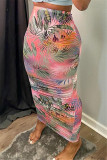 Vit Mode Casual Print Basic Vanlig kjol med hög midja