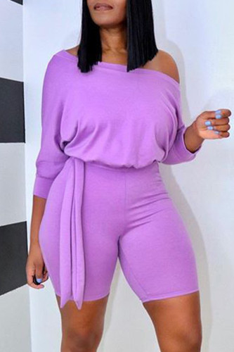 purple Fashion Casual Solid one word collar Jumpsuits