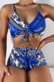 Costumi da bagno blu sexy con frenulo con stampa patchwork per San Valentino