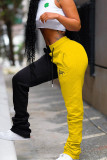 YellowBlack Fashion Casual Mid Waist Trousers
