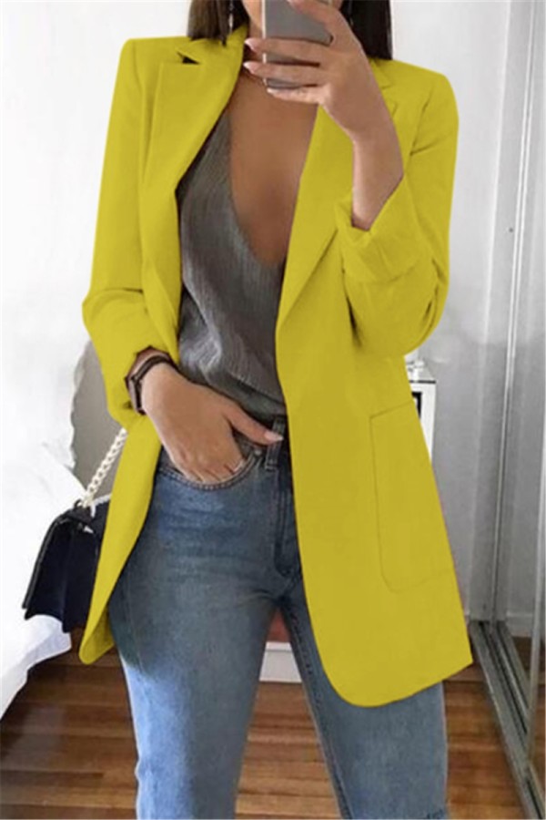 Желтый повседневный пиджак с длинными рукавами