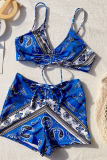 Blaue Sexy-Print-Patchwork-Frenulum-Valentinstag-Badebekleidung