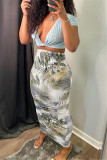 Witte mode casual print basic normale hoge taille rok