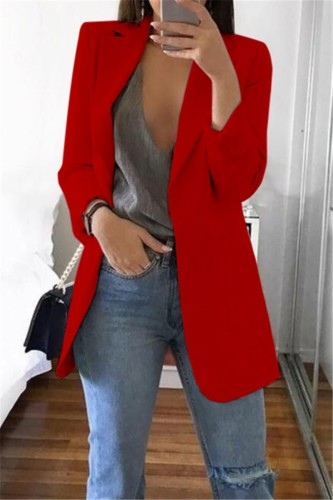 Jaqueta de terno vermelho casual mangas compridas