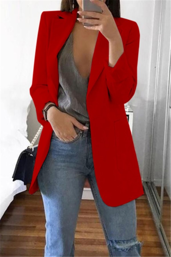 Красный повседневный пиджак с длинными рукавами