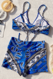 Blue Sexy Print Patchwork Frenulum Valentines Day Swimwears